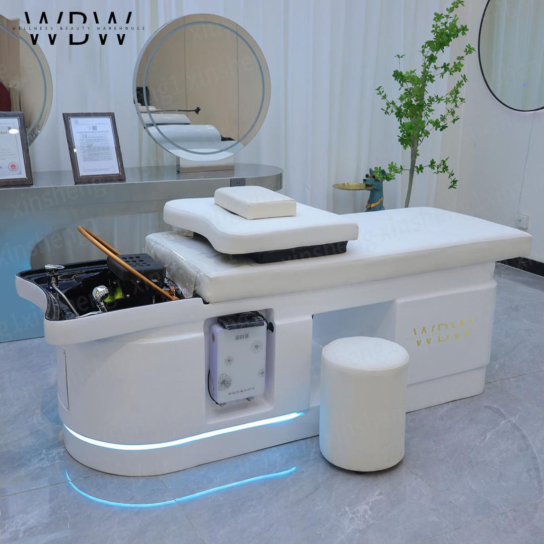 Luxury Modern Shampoo Salon Bed with Head Massage & Acrylic Basin